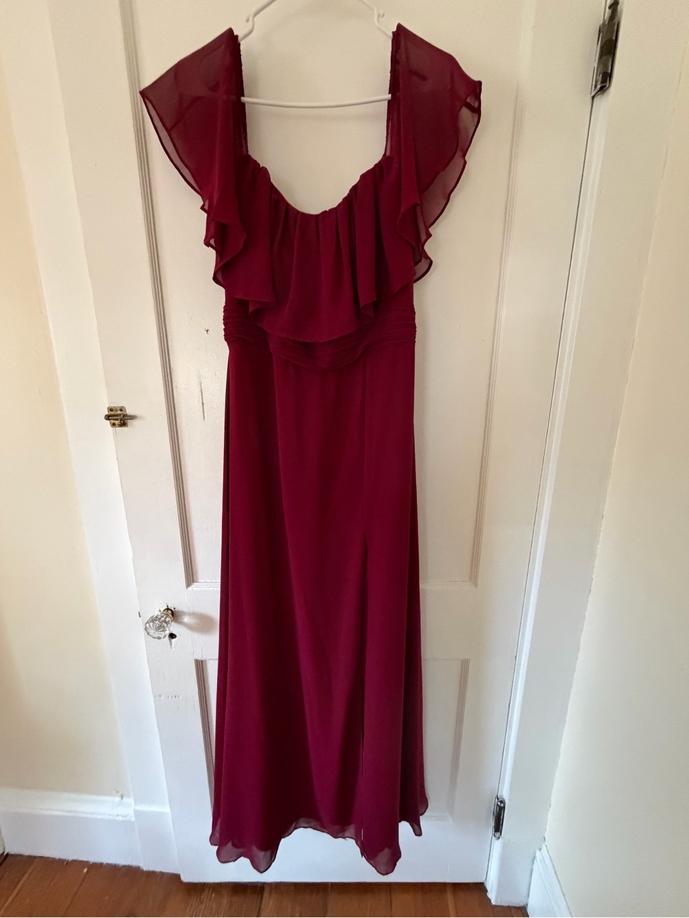 Ever Pretty Burgundy Ruffle-Front Maxi Dress